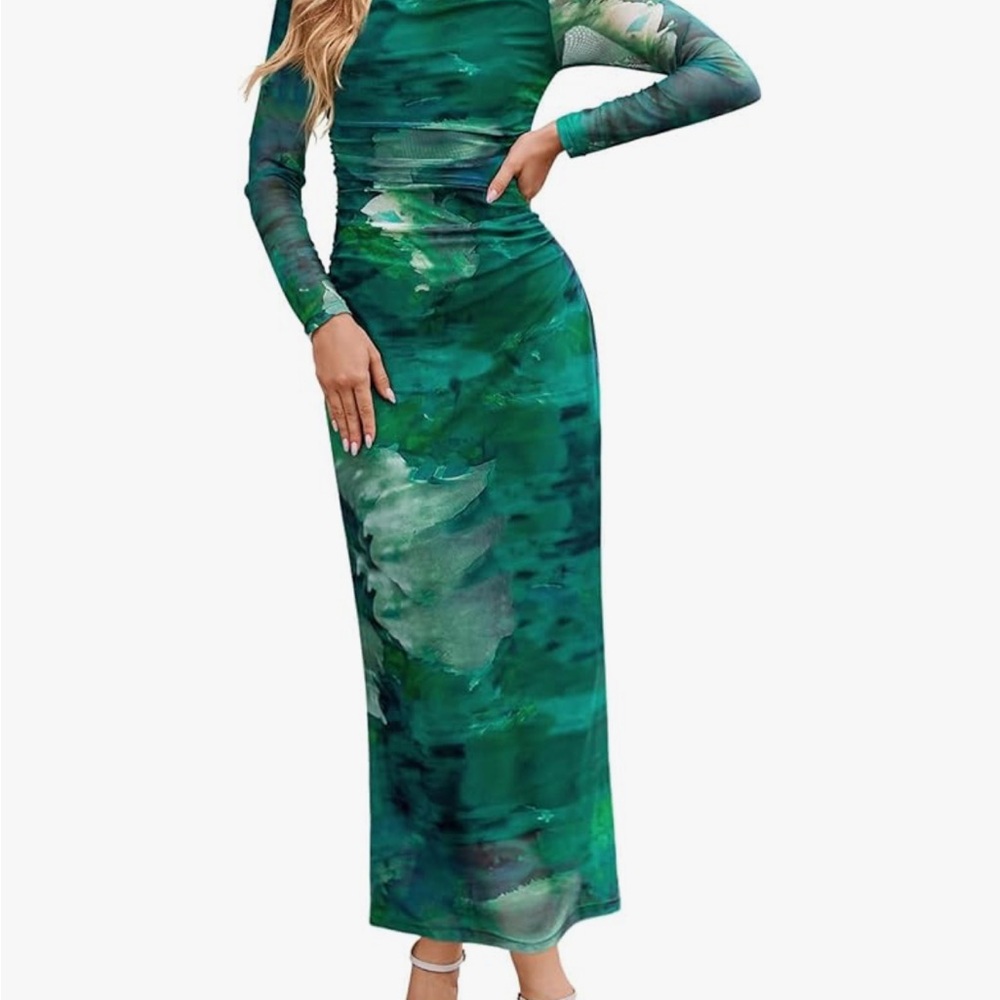Elegant Green Long Sleeve Dress